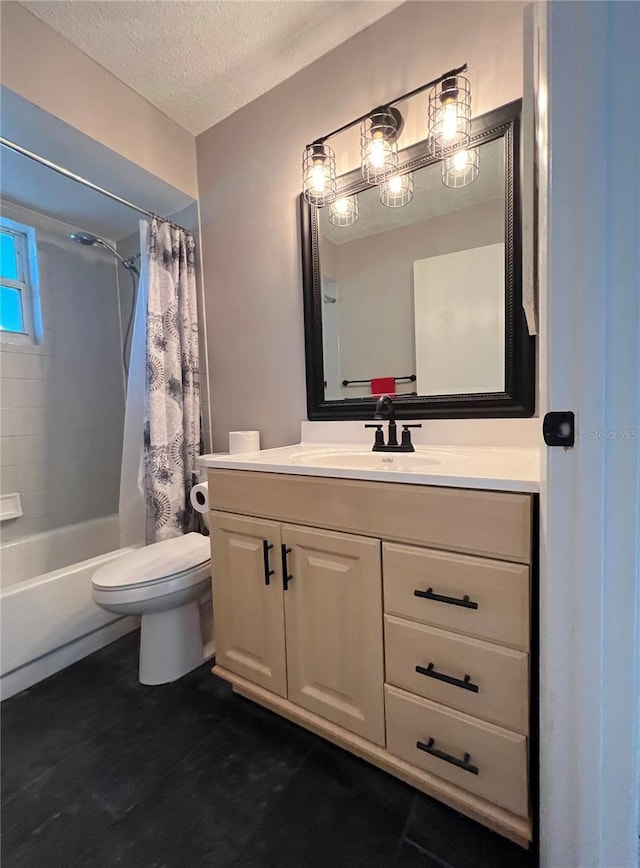 21 Pecan Course Cir, Ocala, FL 34472 - bathroom featuring vanity, toilet, shower / bathtub combination with curtain, and a textured ceiling