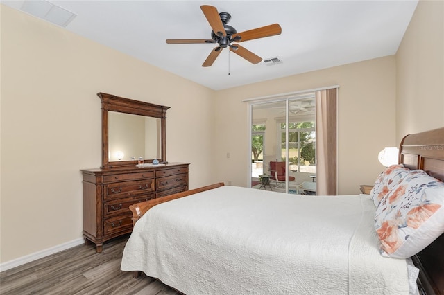 1748 SW 157th Place Rd, Ocala, FL 34473 - bedroom featuring access to exterior, wood finished floors, baseboards, and ceiling fan