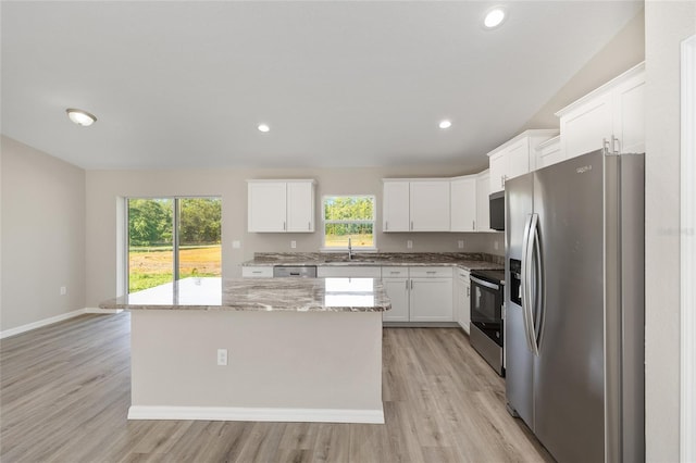 9649 N Genoa Dr, Citrus Springs, FL 34434 - kitchen featuring stainless steel appliances, light wood-style flooring, healthy amount of natural light, light stone countertops, and recessed lighting