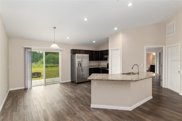 6561 SW 129th Loop, Ocala, FL 34473 - kitchen featuring stainless steel fridge with ice dispenser, a sink, range, dark wood finished floors, and recessed lighting