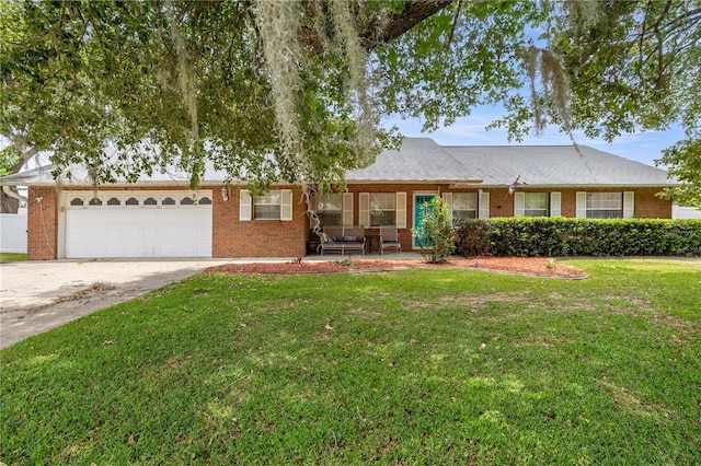 6070 SE 39th Ave, Ocala, FL 34480 - ranch-style home with an attached garage, brick siding, a front yard, and concrete driveway