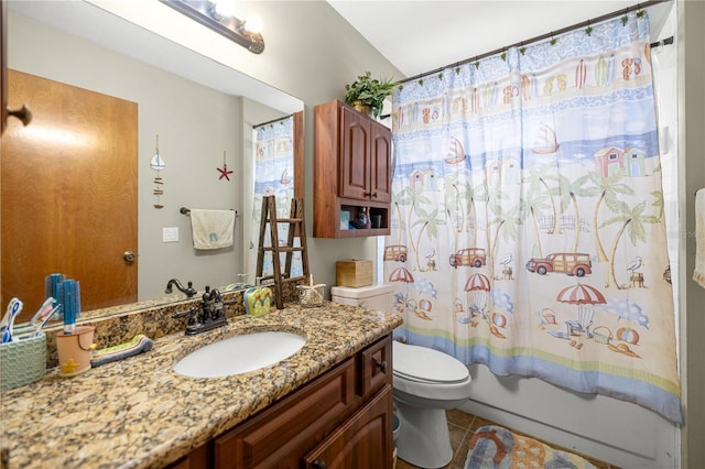 6070 SE 39th Ave, Ocala, FL 34480 - full bath with toilet, vanity, tile patterned floors, and shower / bath combo with shower curtain