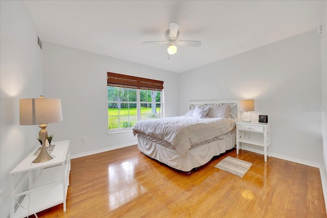 6350 NW 135th Ave, Morriston, FL 32668 - bedroom with wood-type flooring, baseboards, and a ceiling fan