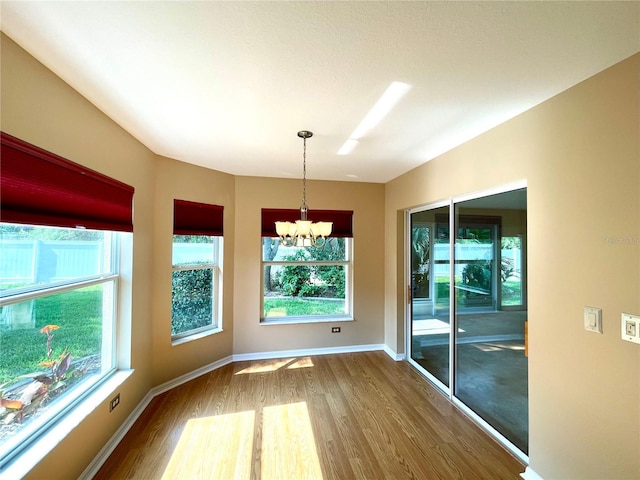 16405 SW 14th Avenue Rd, Ocala, FL 34473 - unfurnished dining area with wood finished floors, a chandelier, plenty of natural light, and baseboards