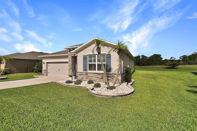 6405 SW 88th Loop, Ocala, FL 34476 - single story home featuring stone siding, stucco siding, driveway, a garage, and a front yard