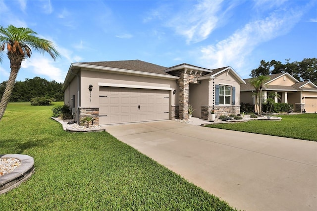 6405 SW 88th Loop, Ocala, FL 34476 - view of front facade with stone siding, stucco siding, an attached garage, and concrete driveway
