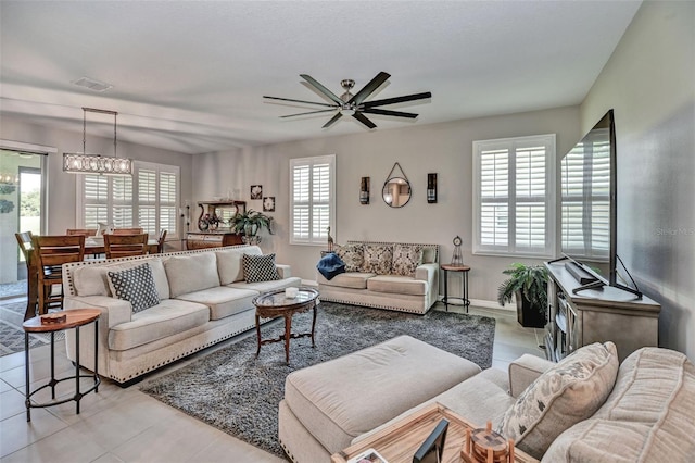 6405 SW 88th Loop, Ocala, FL 34476 - tiled living room featuring ceiling fan