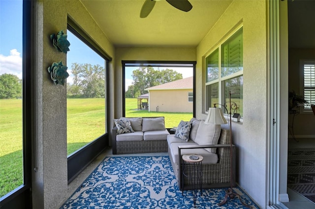 6405 SW 88th Loop, Ocala, FL 34476 - sunroom with ceiling fan and an outdoor hangout area