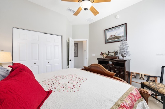8737 SW 83rd Cir, Ocala, FL 34481 - bedroom featuring a closet and a ceiling fan