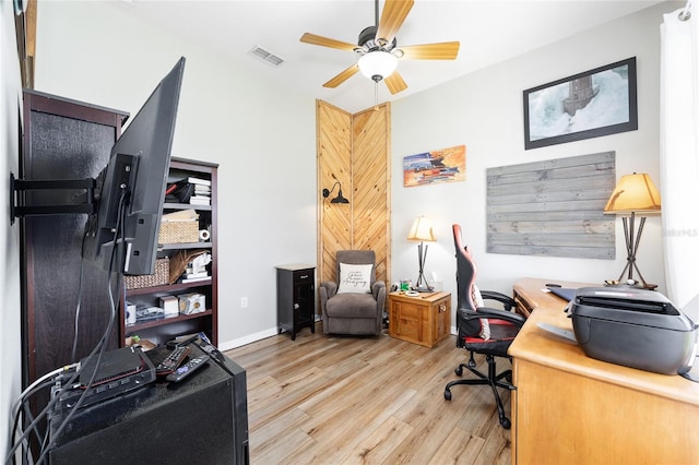 8737 SW 83rd Cir, Ocala, FL 34481 - office featuring wood finished floors, ceiling fan, and baseboards