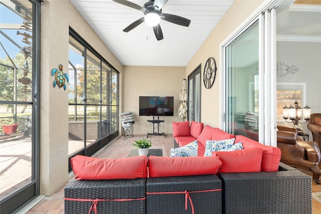8737 SW 83rd Cir, Ocala, FL 34481 - sunroom / solarium featuring an outdoor living space and a ceiling fan