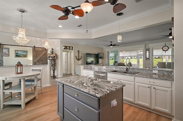 8772 SE 130th Loop, Summerfield, FL 34491 - kitchen with a ceiling fan, dishwasher, open floor plan, crown molding, and a sink