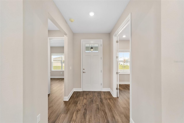 9865 SW 105th Ct, Ocala, FL 34481 - entrance foyer featuring baseboards and dark wood-type flooring