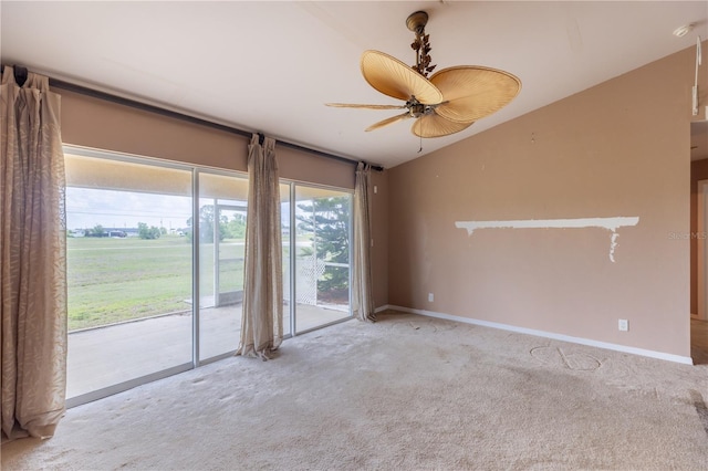 3019 NW Juanita Pl, Cape Coral, FL 33993 - carpeted spare room featuring ceiling fan, vaulted ceiling, and baseboards