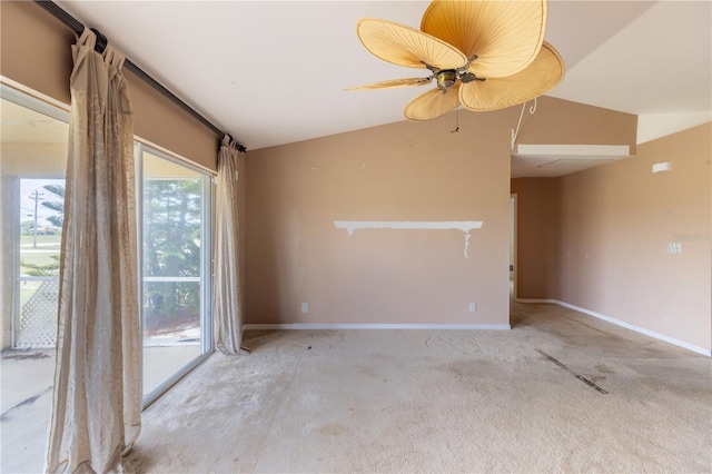 3019 NW Juanita Pl, Cape Coral, FL 33993 - carpeted empty room featuring vaulted ceiling, baseboards, and ceiling fan