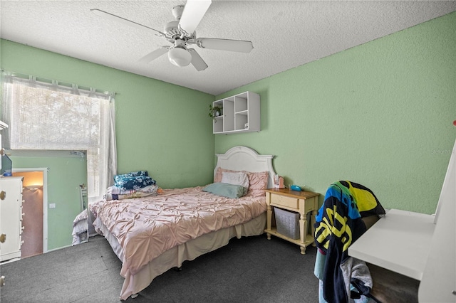 9 Bahia Trace Loop, Ocala, FL 34472 - bedroom featuring a textured ceiling, carpet, a ceiling fan, and a textured wall