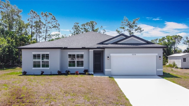 3018 Oceanside St, North Port, FL 34286 - single story home featuring a garage, a front lawn, concrete driveway, and stucco siding