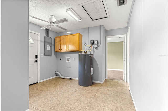6989 SE 52nd Pl, Ocala, FL 34472 - washroom featuring water heater, cabinet space, electric panel, washer hookup, and hookup for an electric dryer