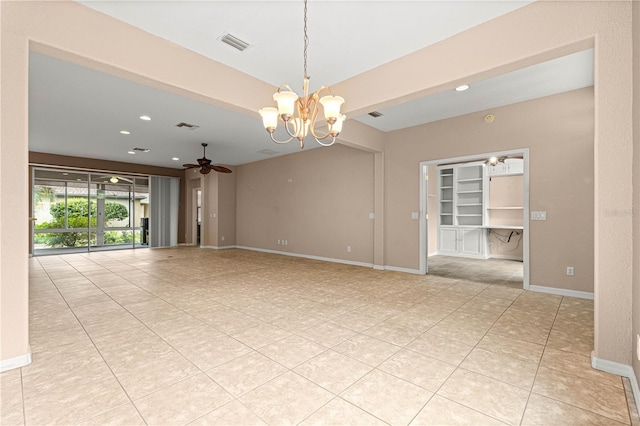 8961 SE 130th Loop, Summerfield, FL 34491 - empty room featuring light tile patterned floors, a chandelier, ceiling fan, recessed lighting, and baseboards
