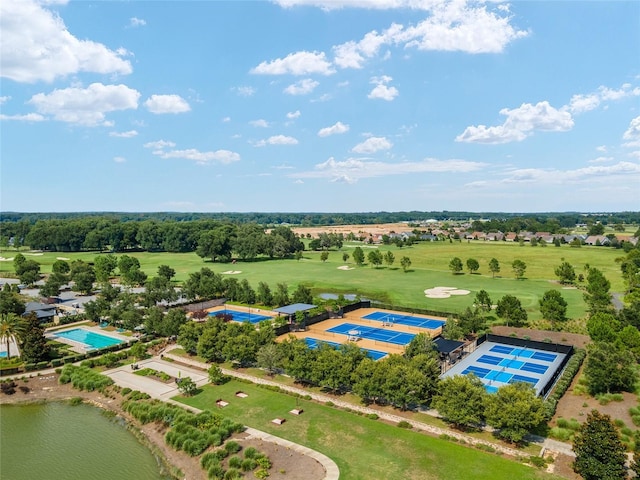 5651 NW 40th Pl, Ocala, FL 34482 - bird's eye view of a golf club, a pool, and a large body of water