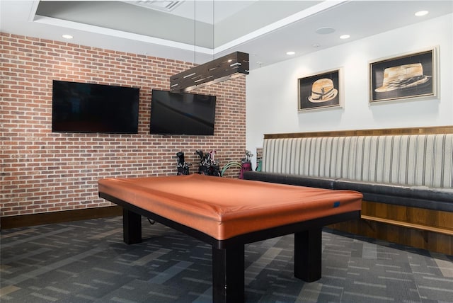 5651 NW 40th Pl, Ocala, FL 34482 - playroom with carpet flooring, billiards table, recessed lighting, and radiator heating unit