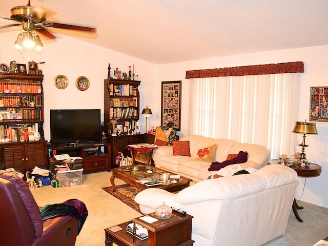 8321 SW 108th Place Rd, Ocala, FL 34481 - living area featuring carpet flooring, a ceiling fan, and lofted ceiling