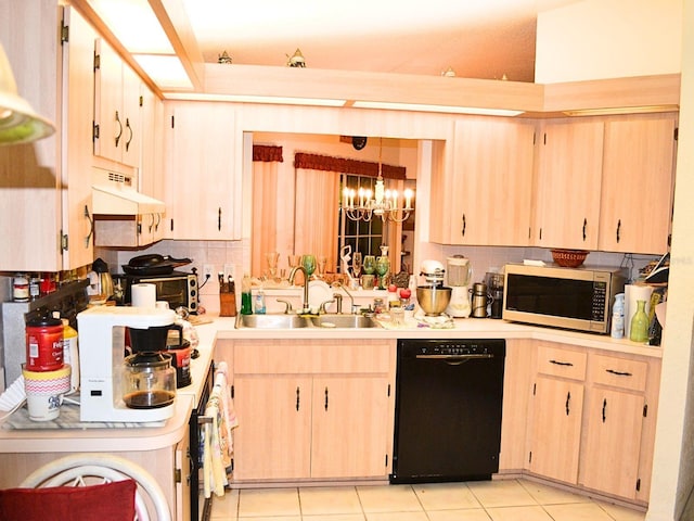 8321 SW 108th Place Rd, Ocala, FL 34481 - kitchen with dishwasher, stainless steel microwave, under cabinet range hood, light brown cabinets, and a sink