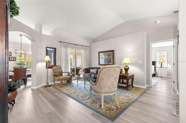 13715 SE 88th Ct, Summerfield, FL 34491 - living room with light wood-style flooring, vaulted ceiling, and healthy amount of natural light