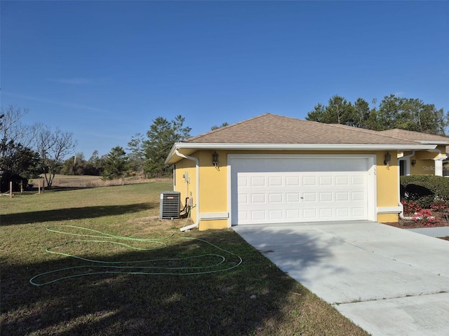 360 Marion Oaks Golf Way, Ocala, FL 34473 - view of home's exterior with stucco siding, central air condition unit, driveway, a lawn, and an attached garage