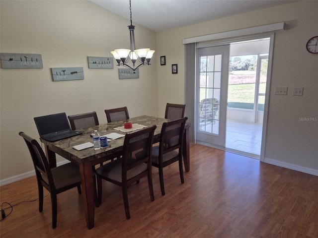 360 Marion Oaks Golf Way, Ocala, FL 34473 - dining room with a chandelier, wood finished floors, vaulted ceiling, and baseboards