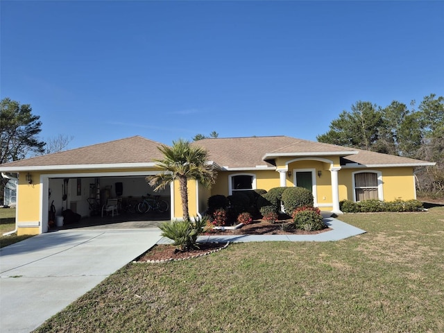 360 Marion Oaks Golf Way, Ocala, FL 34473 - ranch-style house with a garage, concrete driveway, a front yard, and stucco siding