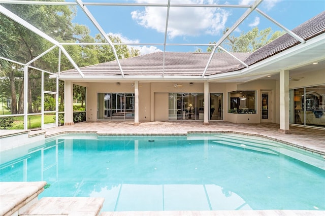 7915 SE 12th Cir, Ocala, FL 34480 - outdoor pool with ceiling fan, a patio, and a lanai