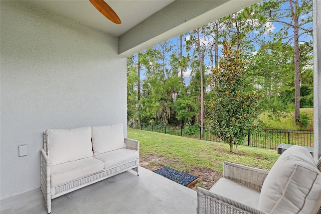 32 Hickory Course Loop, Ocala, FL 34472 - view of patio / terrace with a ceiling fan, an outdoor hangout area, and view of scattered trees