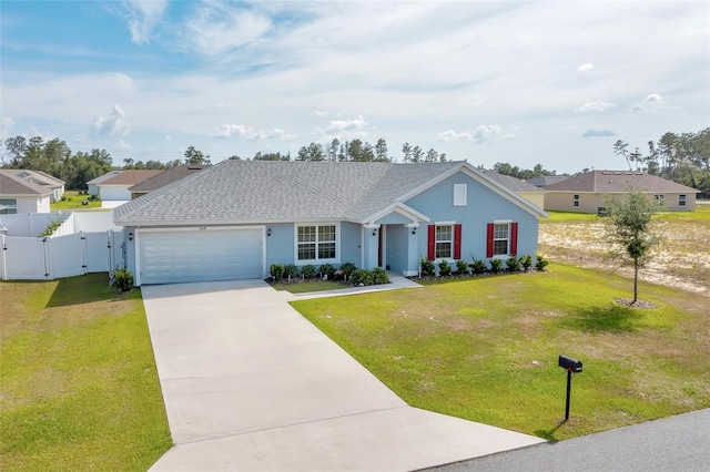 3418 SW 155th Pl, Ocala, FL 34473 - ranch-style home featuring a gate, a garage, concrete driveway, a shingled roof, and stucco siding