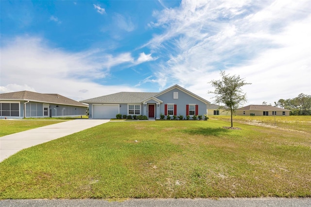 3418 SW 155th Pl, Ocala, FL 34473 - ranch-style home with driveway, an attached garage, a front lawn, and stucco siding
