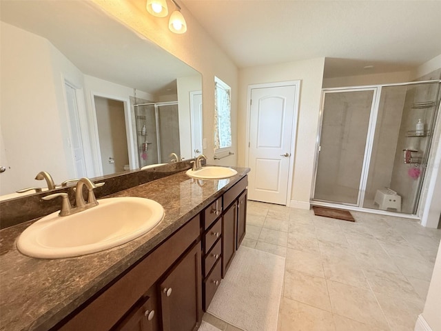 186 NW 44th St, Ocala, FL 34475 - full bath with a shower stall, double vanity, and tile patterned floors
