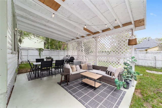 828 SE 3rd St, Ocala, FL 34471 - fenced backyard featuring an outdoor hangout area, outdoor dining area, and a patio