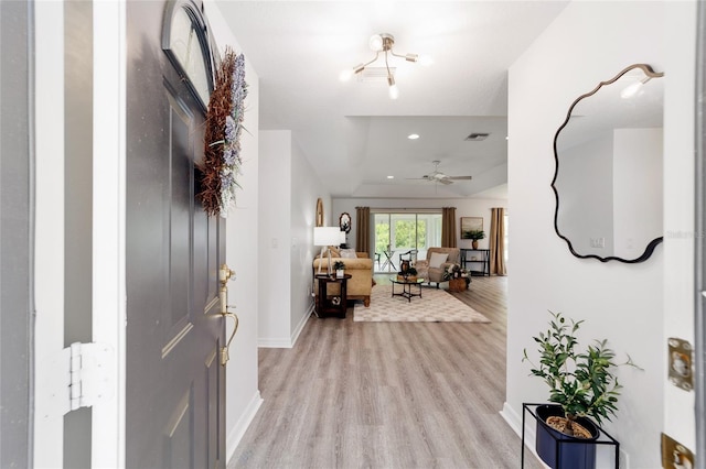 2644 SW 20th Cir, Ocala, FL 34471 - entryway with light wood-type flooring, baseboards, recessed lighting, and ceiling fan
