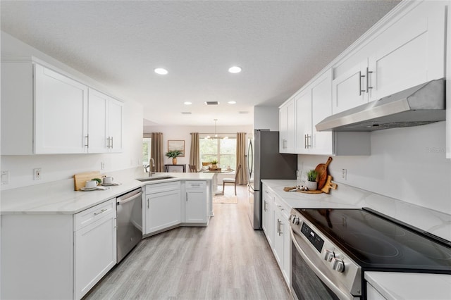 2644 SW 20th Cir, Ocala, FL 34471 - kitchen with appliances with stainless steel finishes, under cabinet range hood, a sink, light wood-type flooring, and white cabinetry