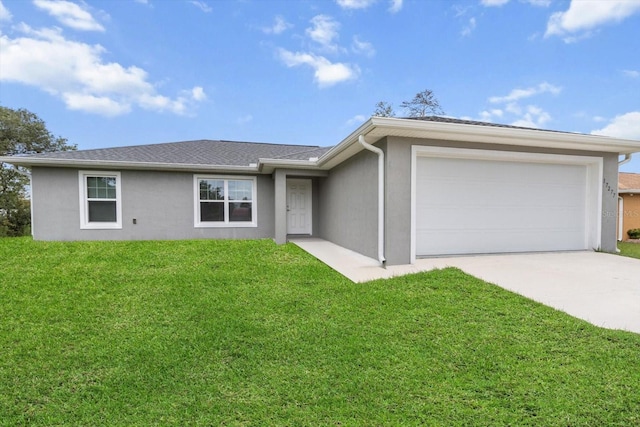 17277 SW 44th Cir, Ocala, FL 34473 - ranch-style house featuring stucco siding, driveway, a garage, and a front yard