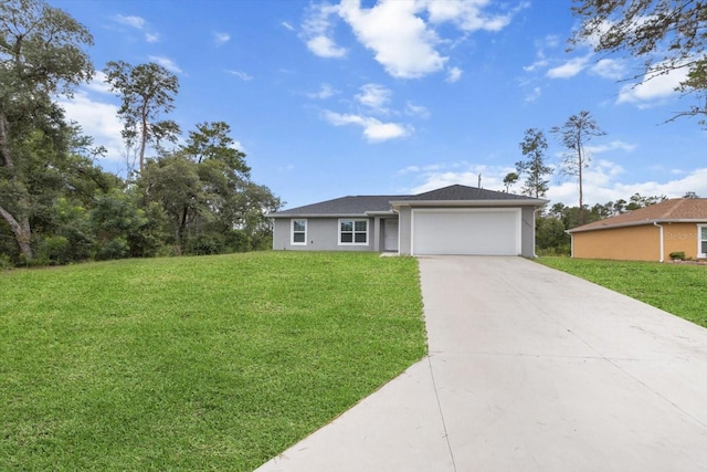 17277 SW 44th Cir, Ocala, FL 34473 - ranch-style house with driveway, a garage, a front lawn, and stucco siding