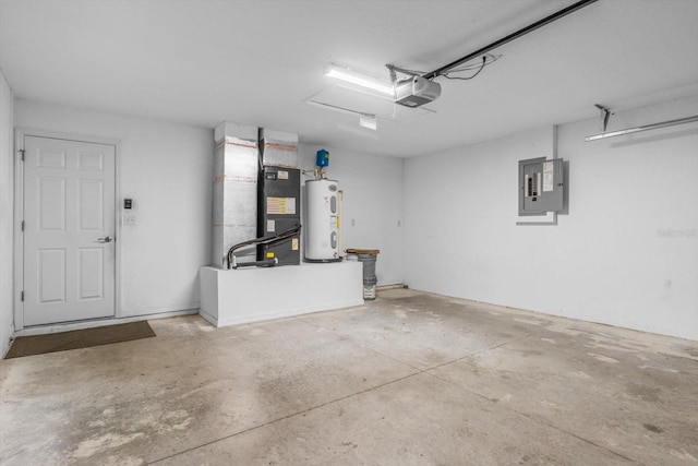 17277 SW 44th Cir, Ocala, FL 34473 - garage with electric panel, water heater, a garage door opener, and heating unit