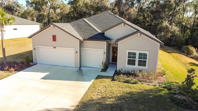 19551 SW 77th Loop, Dunnellon, FL 34432 - view of front of property featuring a garage, driveway, a front lawn, and roof with shingles