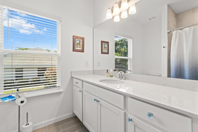 19551 SW 77th Loop, Dunnellon, FL 34432 - full bathroom featuring vanity, wood finished floors, and a shower with curtain