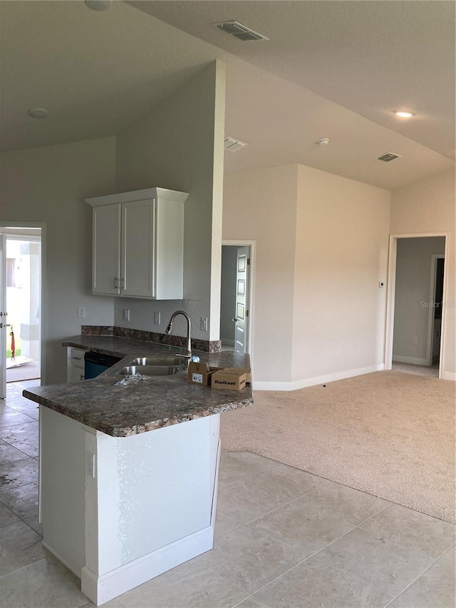 2 Pine Course Trl, Ocala, FL 34472 - kitchen with a sink, dishwasher, a peninsula, light colored carpet, and baseboards