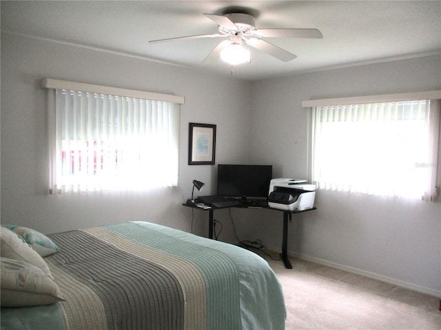 14192 SW 112th Cir, Dunnellon, FL 34432 - bedroom with multiple windows, carpet flooring, a ceiling fan, and baseboards