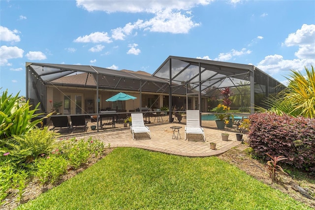 3986 SE 43rd Cir, Ocala, FL 34480 - back of house with a patio area, a yard, an outdoor pool, and glass enclosure