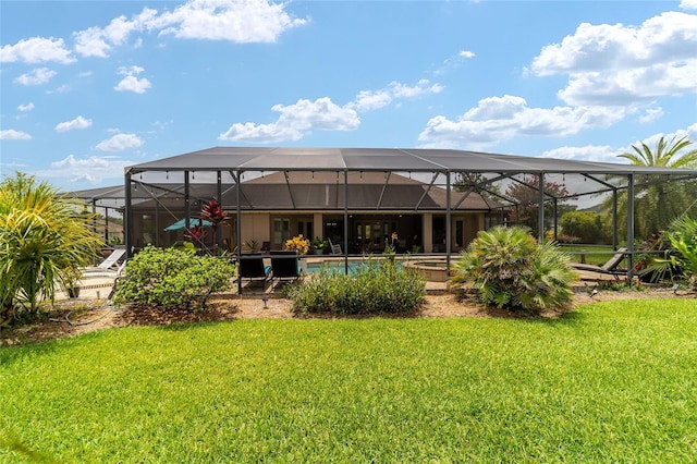 3986 SE 43rd Cir, Ocala, FL 34480 - rear view of house featuring a lawn, an outdoor pool, a lanai, and a patio area