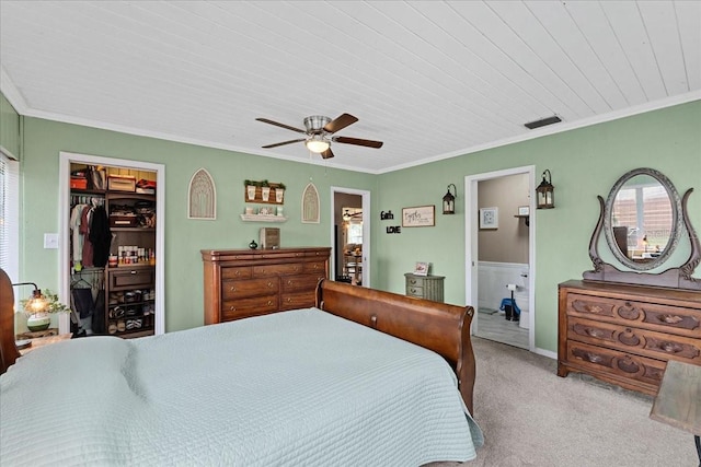 460 E Haines Blvd, Lake Alfred, FL 33850 - bedroom featuring carpet flooring, ornamental molding, ceiling fan, a closet, and ensuite bathroom