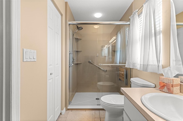 8732 SW 60th Cir, Ocala, FL 34476 - full bathroom featuring toilet, a shower stall, vanity, and tile patterned floors